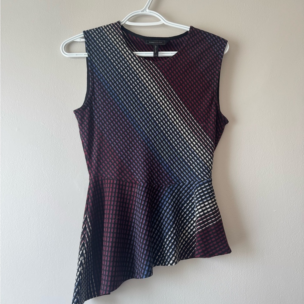 BCBGMaxAzria Y2K Asymmetrical Abstract Print Top